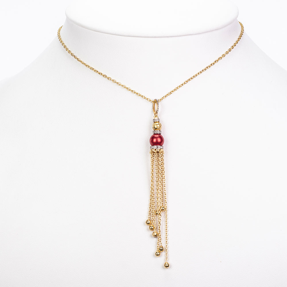 Pandantiv din Argint 925 Placat cu Aur ( 3.01 grame ) cu Perlă de apă dulce roșie și Topaz Alb 4.21 Carate