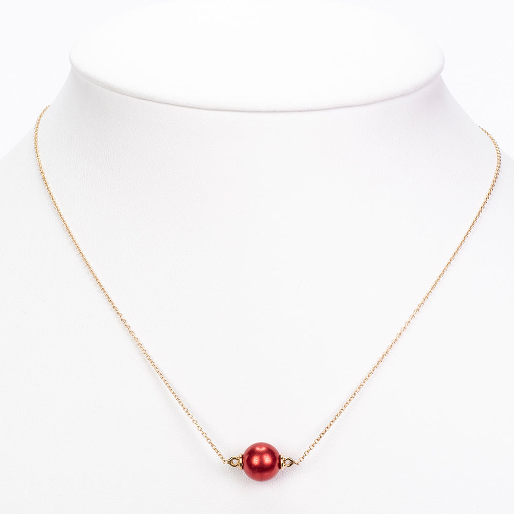 Colier din Argint 925 Placat cu Aur ( 2.48 grame ) cu Perlă de apă dulce roșie 7.49 Carate