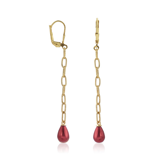 Cercei din Argint 925 Placat cu Aur ( 2.08 grame ) cu Perlă de apă dulce roșie 5.24 Carate