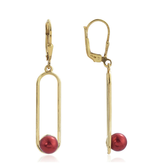 Cercei din Argint 925 Placat cu Aur ( 2.55 grame ) cu Perlă de apă dulce roșie 3.4 Carate