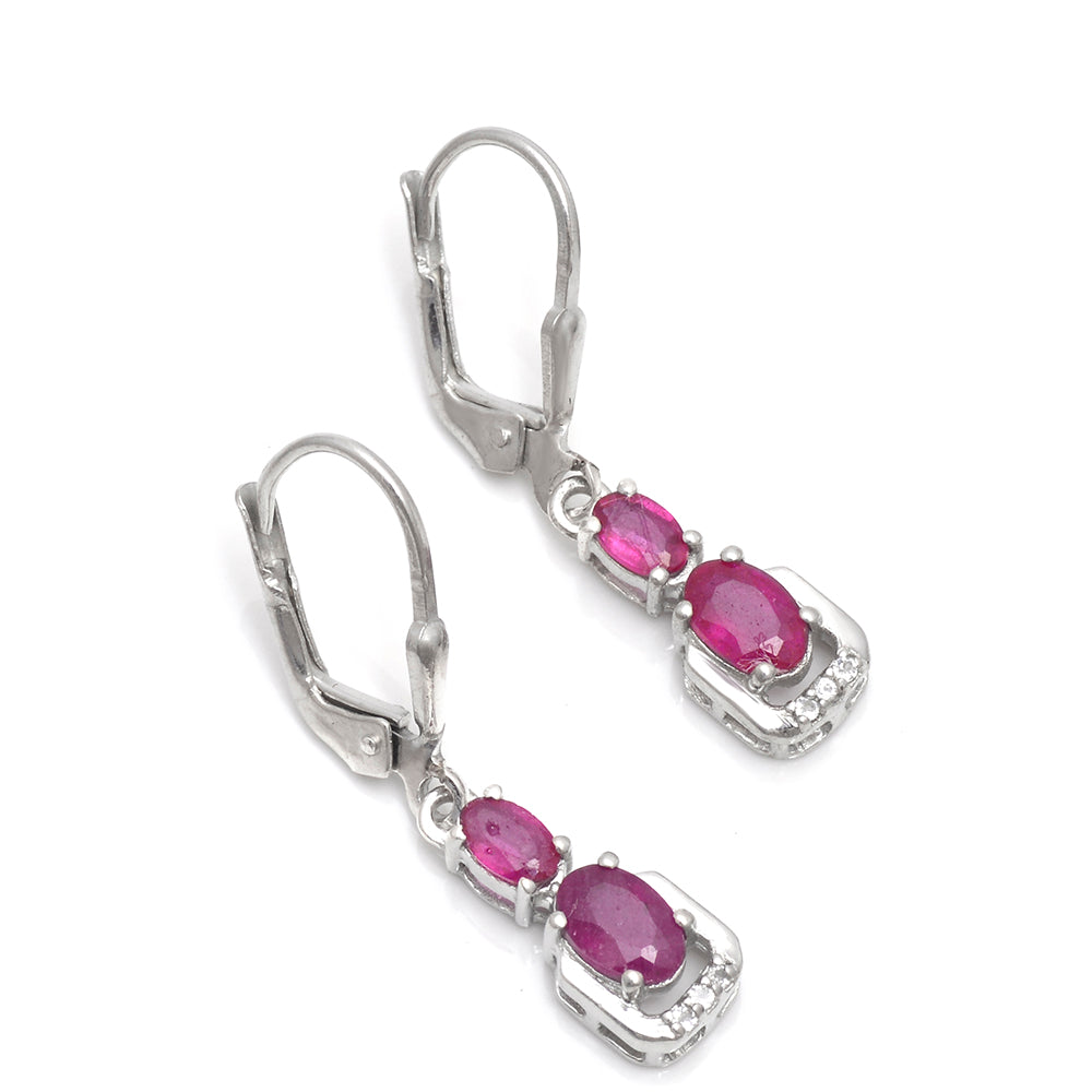 Cercei din Argint 925 ( 2.28 grame ) cu Rubin Malagasy și Topaz Alb 1.79 Carate