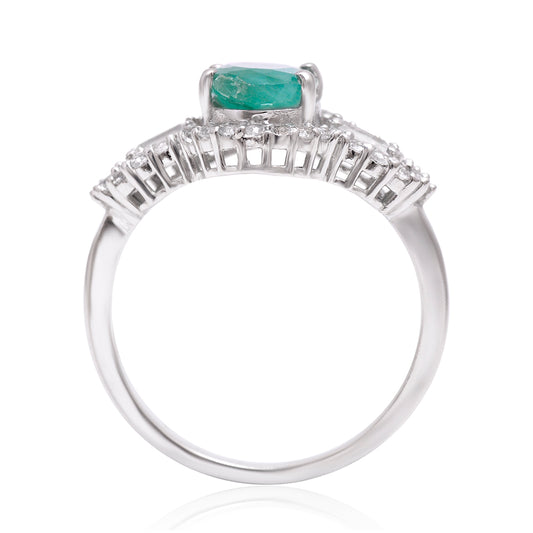 Inel din Argint 925 ( 3.17 grame ) cu Smarald Brazilian și Topaz Alb 0.94 Carate