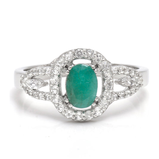 Inel din Argint 925 ( 3.17 grame ) cu Smarald Brazilian și Topaz Alb 0.94 Carate