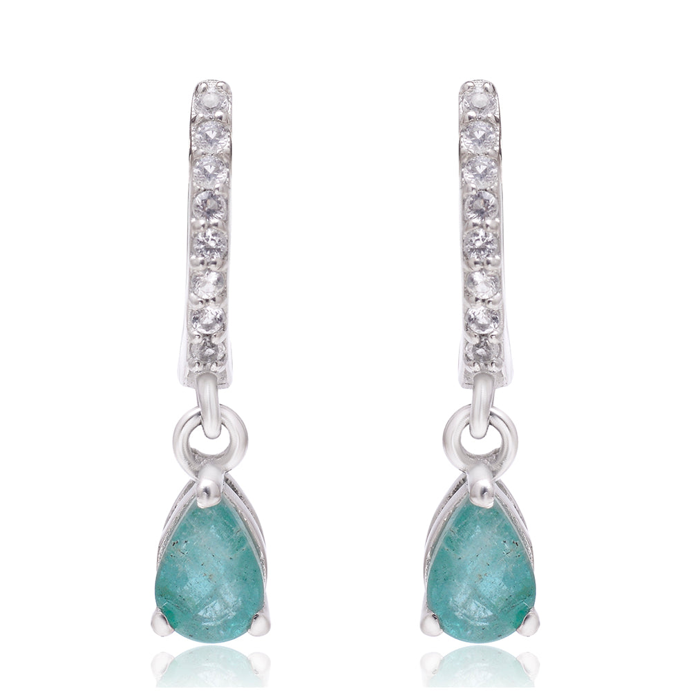 Cercei din Argint 925 ( 1.33 grame ) cu Smarald Brazilian și Topaz Alb 1.22 Carate