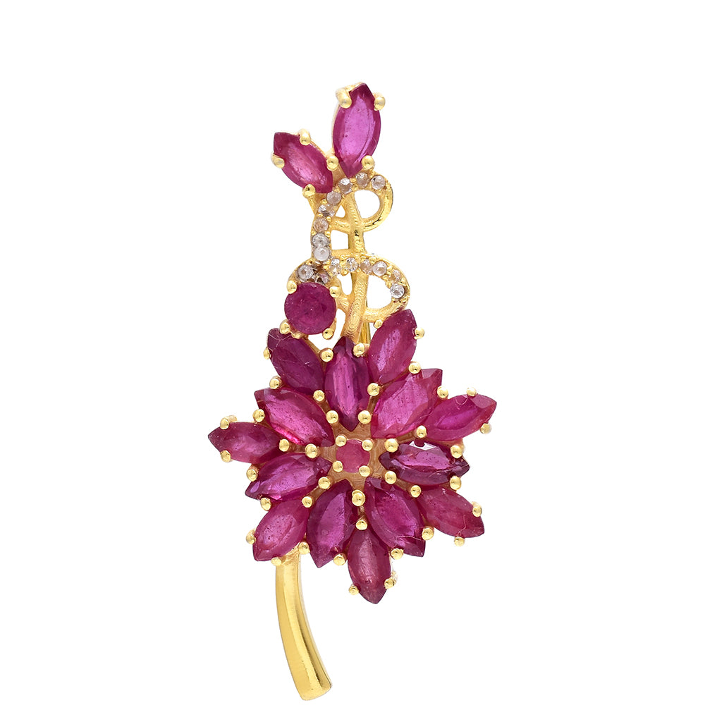 Broşă din Argint 925 Placat cu Aur ( 4.53 grame ) cu Rubin Malagasy și Topaz Alb 2.42 Carate