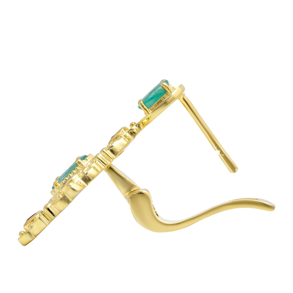 Cercei din Argint 925 Placat cu Aur ( 7.21 grame ) cu Rubin Malagasy și Smarald Brazilian 1.96 Carate