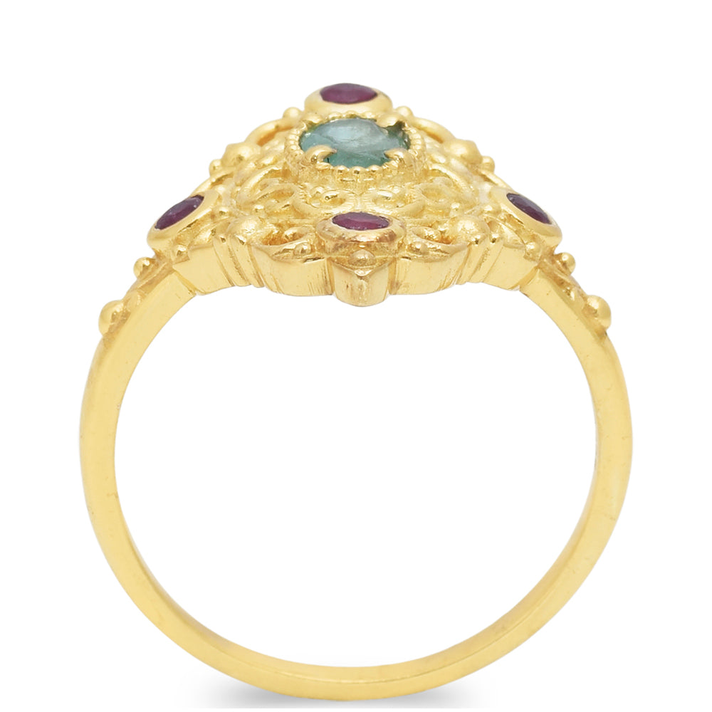 Inel din Argint 925 Placat cu Aur ( 3.9 grame ) cu Rubin Malagasy și Smarald Brazilian 0.98 Carate