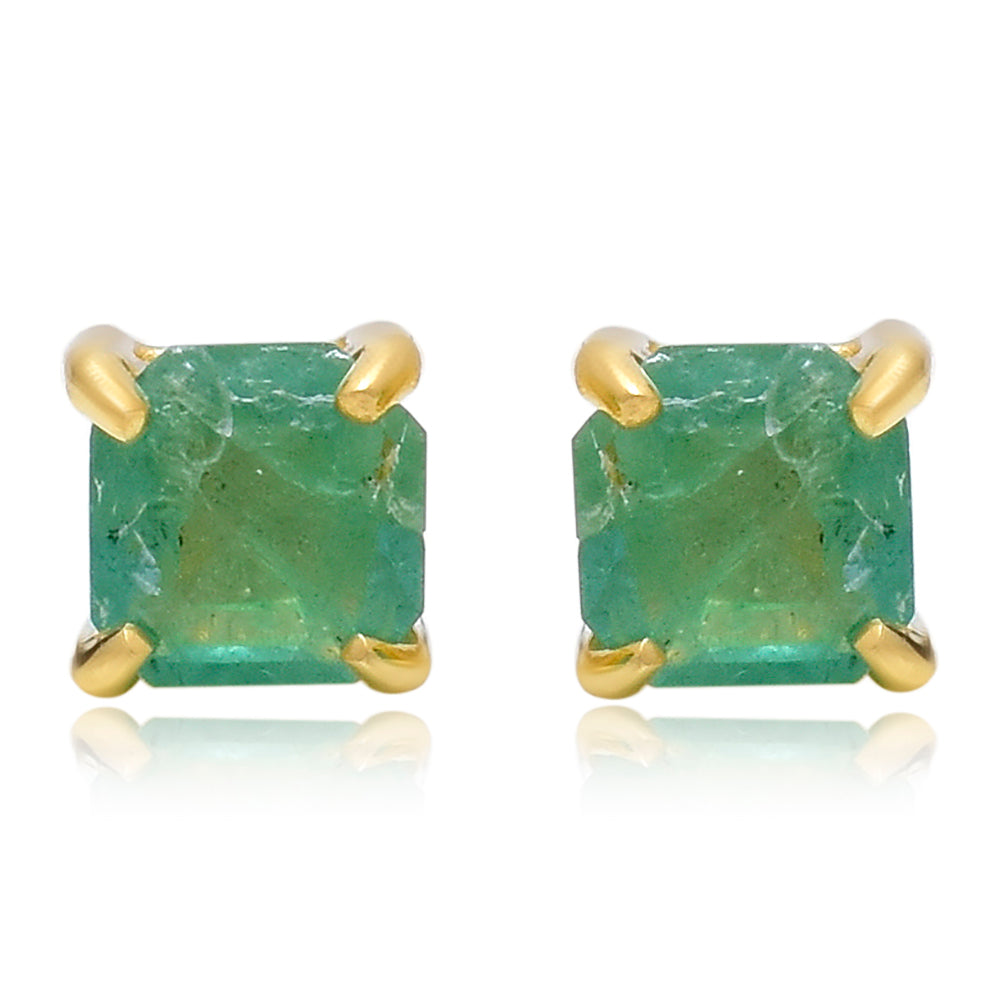 Cercei din Argint 925 Placat cu Aur ( 0.99 grame ) cu Smarald Brazilian 0.9 Carate