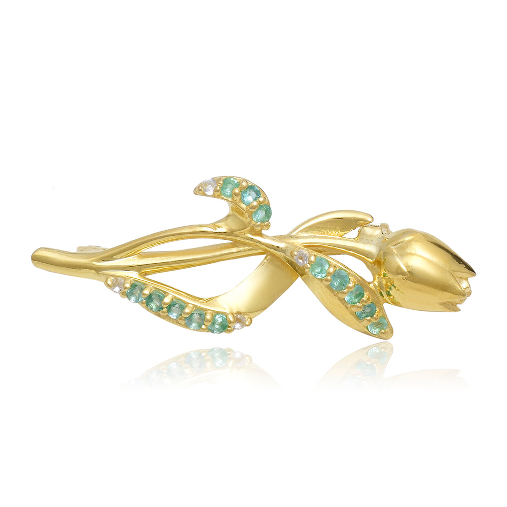 Broşă din Argint 925 Placat cu Aur ( 2.32 grame ) cu Smarald Brazilian și Topaz Alb 0.18 Carate