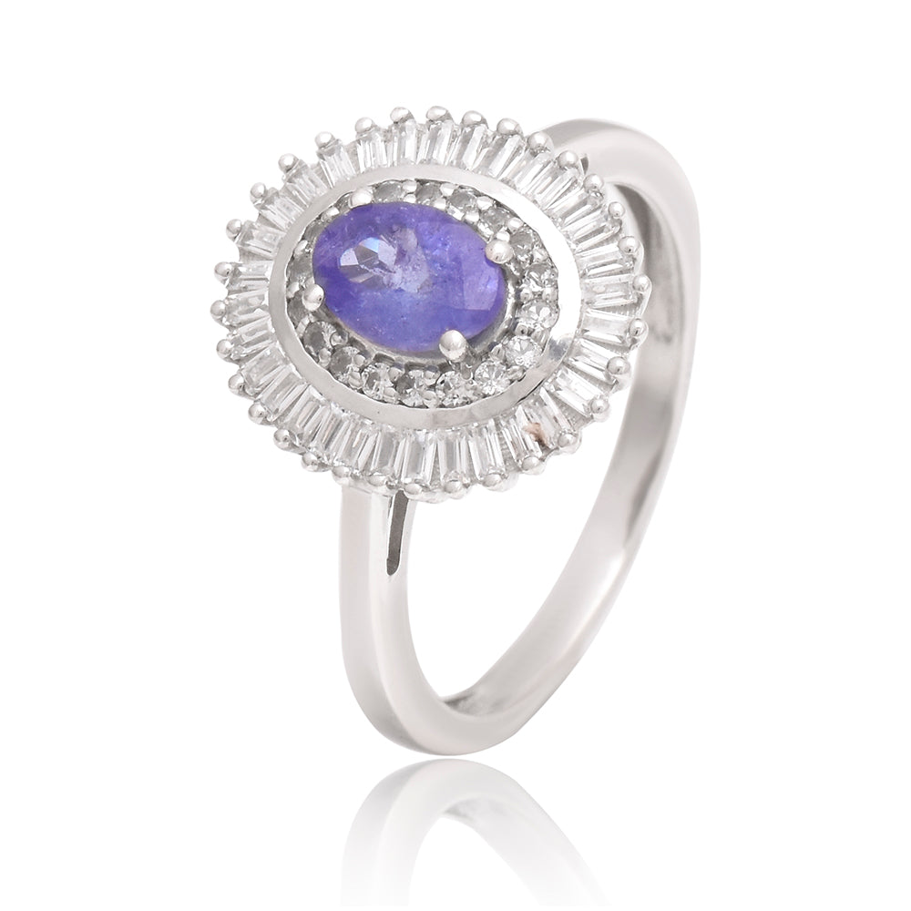 Inel din Argint 925 ( 3.15 grame ) cu Tanzanit AAA și Topaz Alb 1.96 Carate