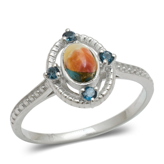 Inel din Argint 925 ( 2.42 grame ) cu Turcoaz Oyster și Topaz Alb 0.56 Carate