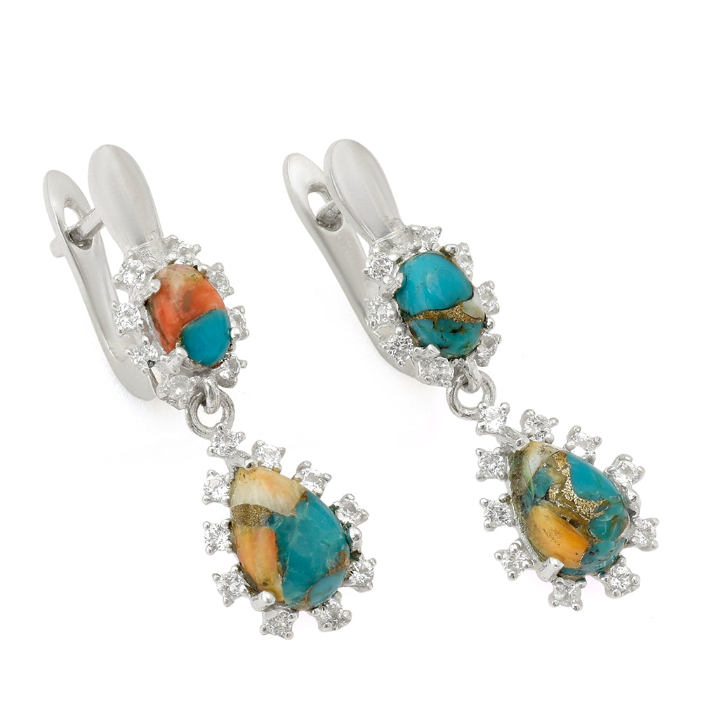 Cercei din Argint 925 ( 4.57 grame ) cu Turcoaz Oyster și Topaz Alb 3.58 Carate