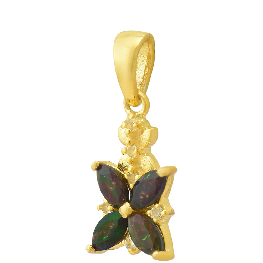 Pandantiv din Argint 925 Placat cu Aur ( 1.53 grame ) cu Opal Etiopian Lega Dembi și Topaz Alb 1.09 Carate