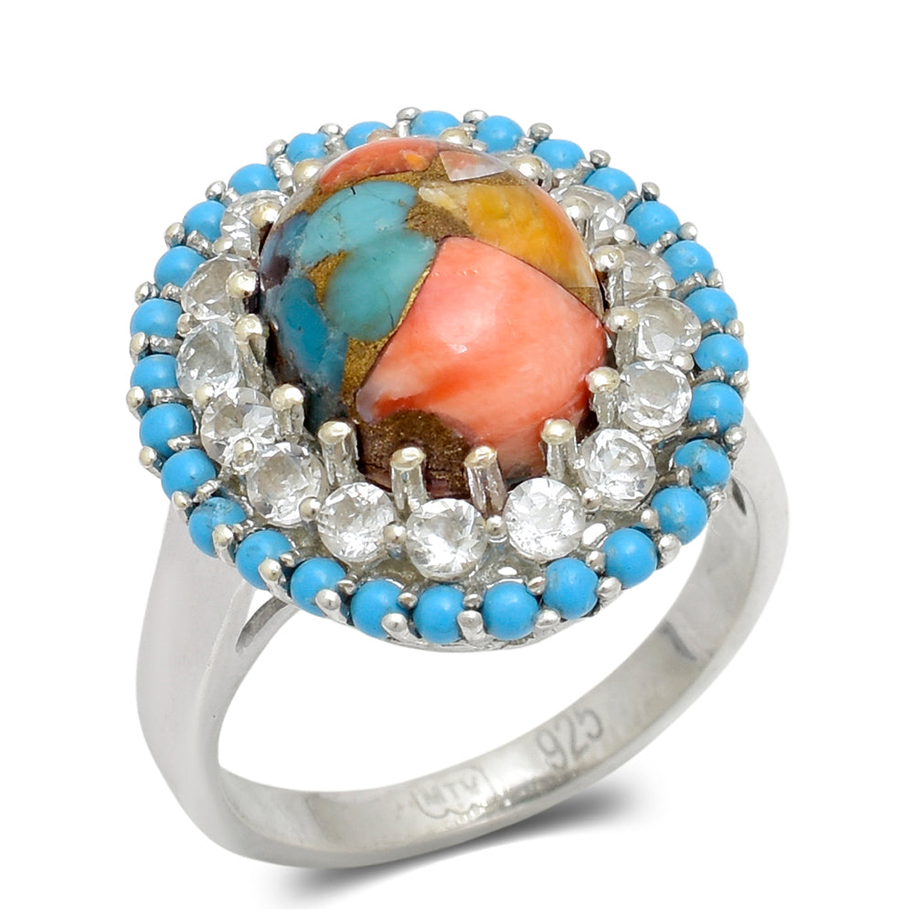 Inel din Argint 925 ( 6.13 grame ) cu Turcoaz Oyster și Topaz Alb 5.31 Carate
