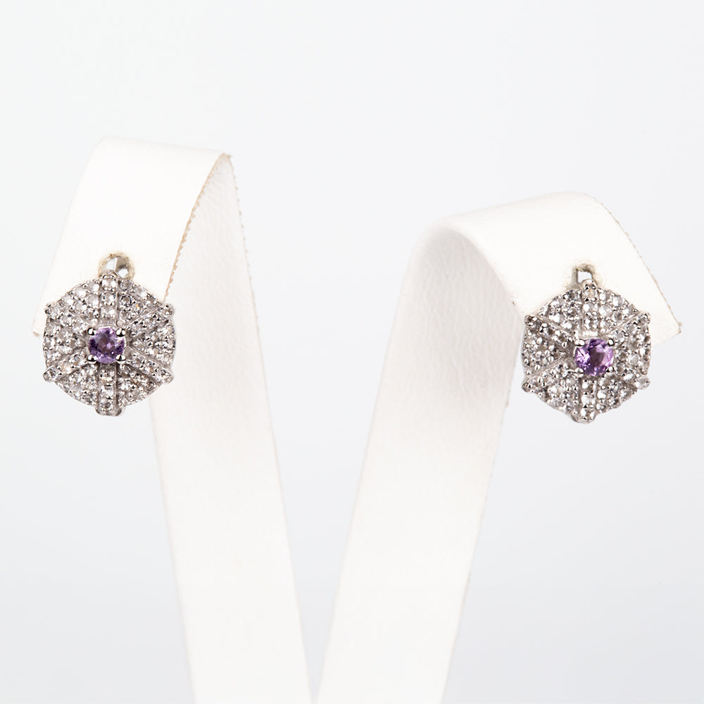 Cercei din Argint 925 ( 3.16 grame ) cu Topaz Alb și Ametist Brazilian 0.94 Carate