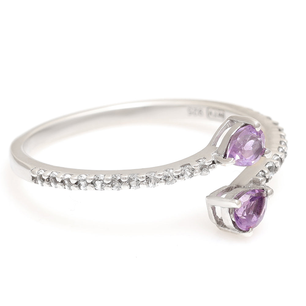 Inel din Argint 925 ( 1.51 grame ) cu Ametist Brazilian și Topaz Alb 0.41 Carate