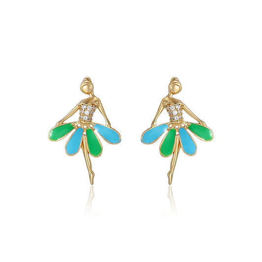 Cercei din Aliaj Placat cu Aur cu Email și Cristal Alb Emporia®