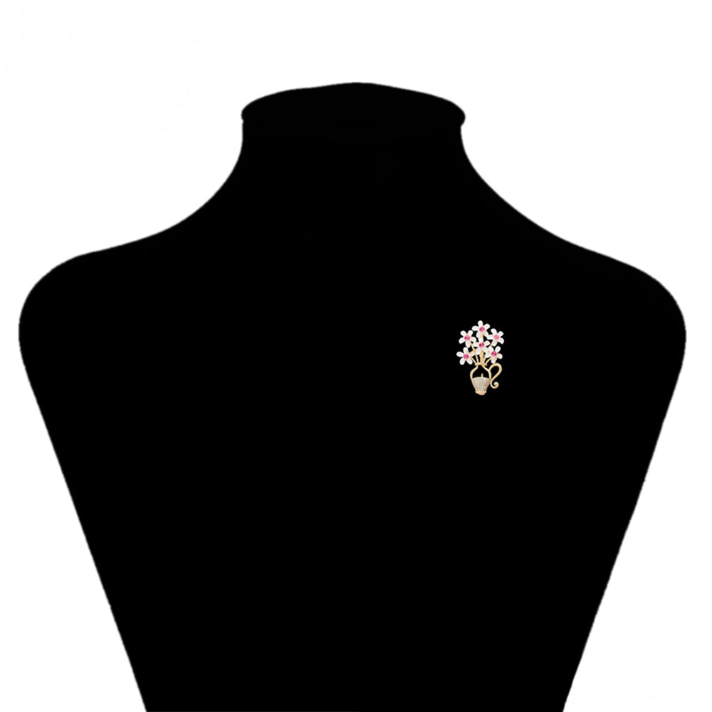 Broşă din Aliaj Placat cu Aur cu Cristal Roz Emporia® și Cristal Alb Emporia®