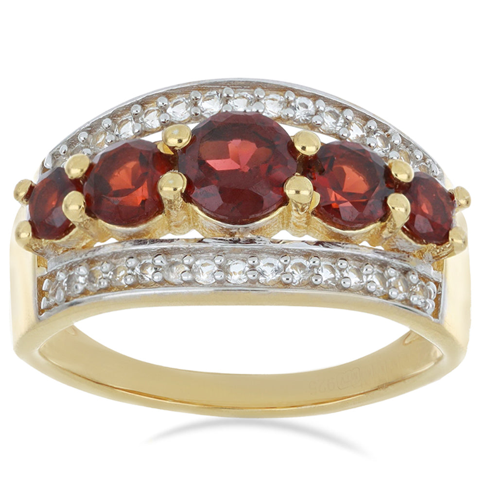 Inel din Argint 925 Placat cu Aur ( 3.45 grame ) cu Granat Barton și Topaz Alb 1.73 Carate