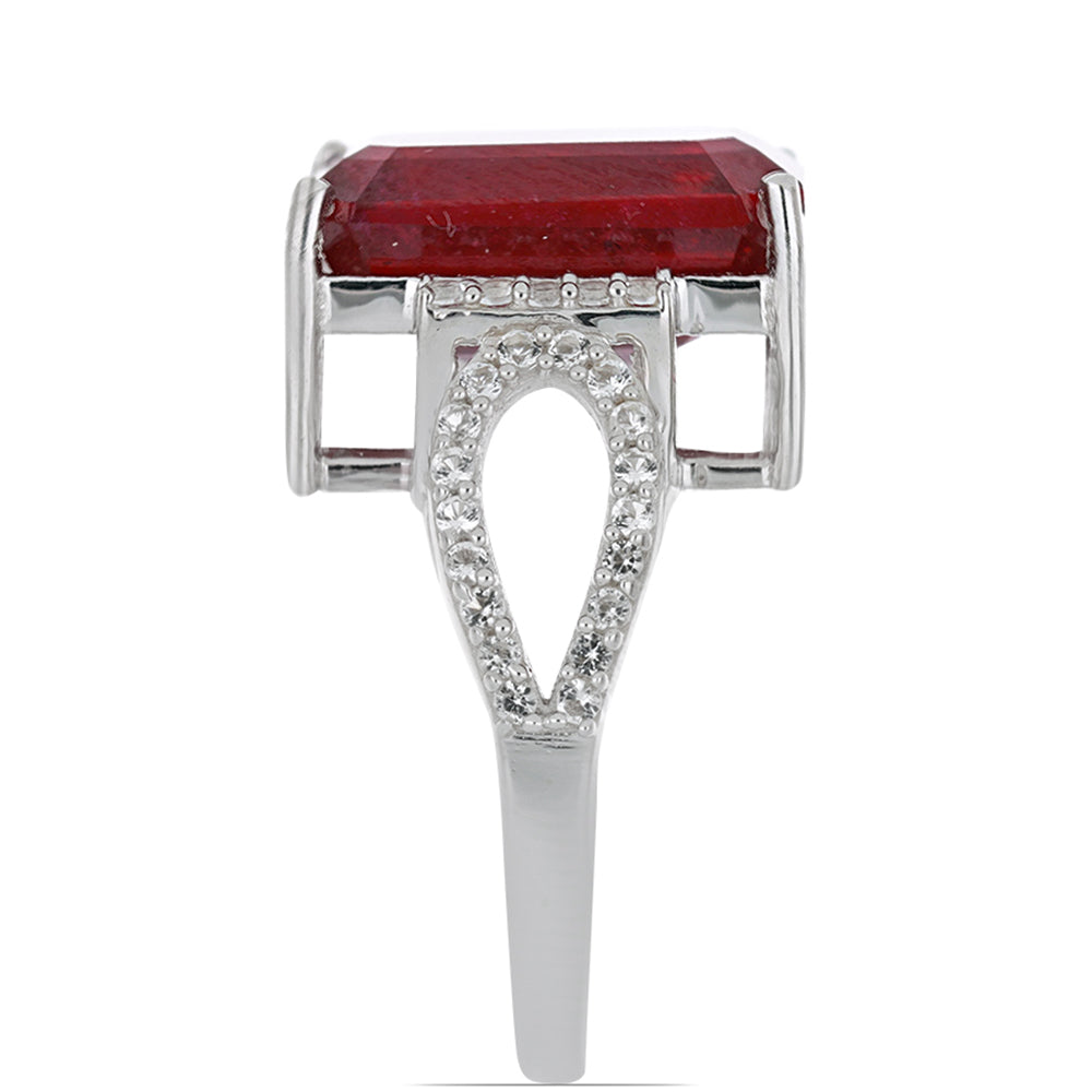 Inel din Argint 925 ( 3.97 grame ) cu Rubin Malagasy și Topaz Alb 10.81 Carate