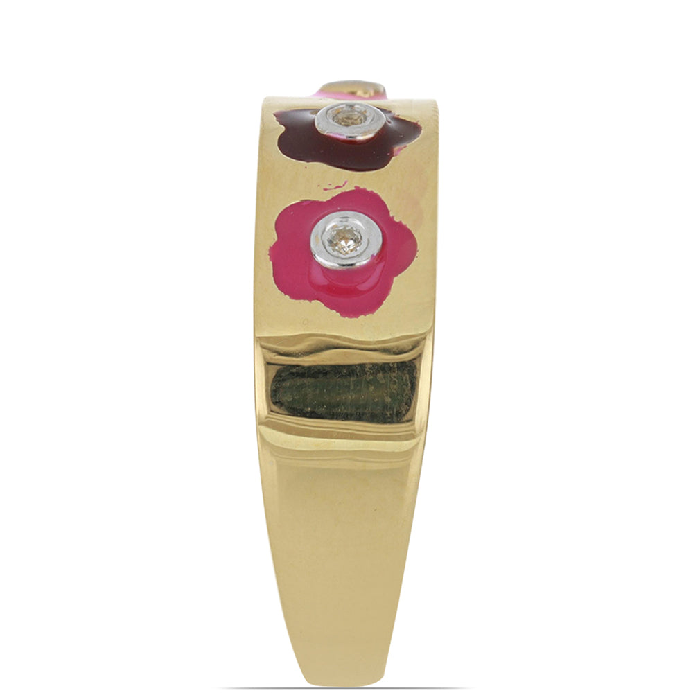 Inel din Argint 925 Placat cu Aur ( 5.23 grame ) cu Email și Topaz Alb 0.07 Carate