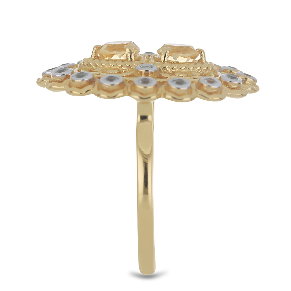 Inel din Argint 925 Placat cu Aur ( 6.58 grame ) cu Citrin Ural și Topaz Alb 1.13 Carate