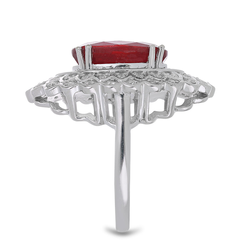 Inel din Argint 925 ( 7.86 grame ) cu Rubin Malagasy și Topaz Alb 8.77 Carate