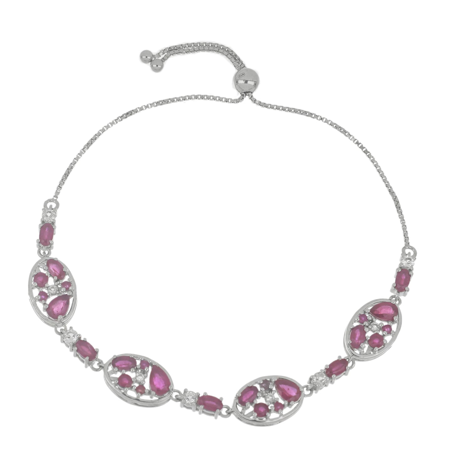 Brățară din Argint 925 ( 7.87 grame ) cu Rubin Malagasy și Topaz Alb 7.25 Carate