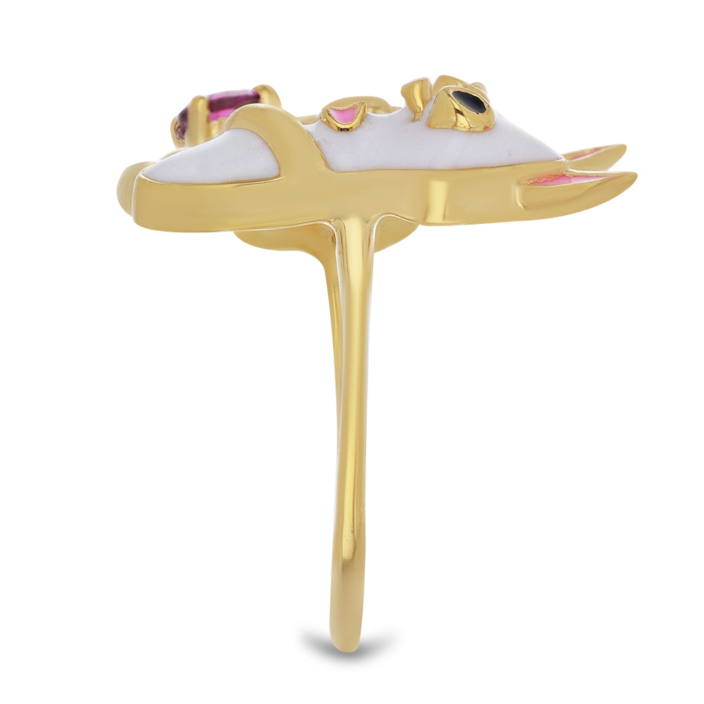 Inel din Argint 925 Placat cu Aur ( 5.95 grame ) cu Email și Granat Barton 0.45 Carate