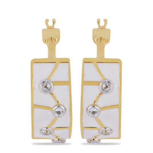 Cercei din Argint 925 Placat cu Aur ( 12.56 grame ) cu Email și Topaz Alb 0.25 Carate