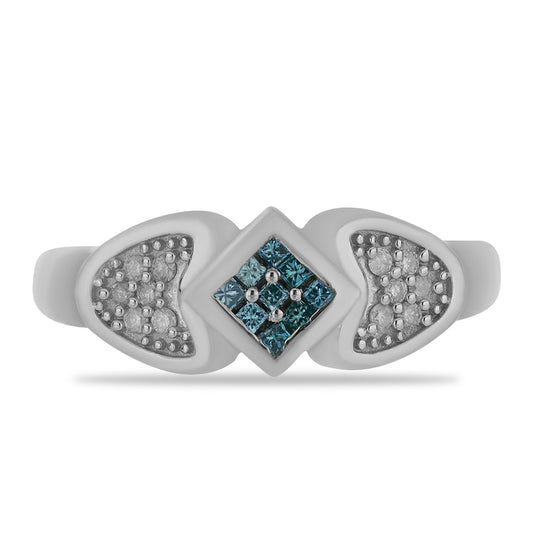 Inel din Argint 925 ( 3.43 grame ) cu Diamant Albastru și Diamant Alb 0.23 Carate