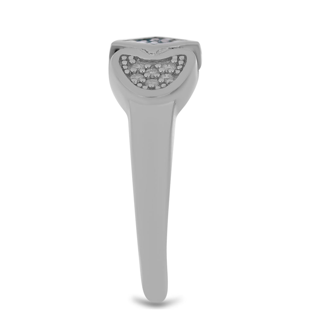 Inel din Argint 925 ( 3.43 grame ) cu Diamant Albastru și Diamant Alb 0.23 Carate