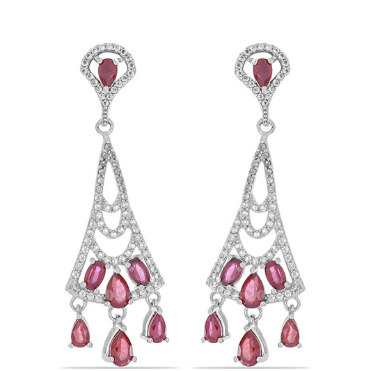 Cercei din Argint 925 ( 8.8 grame ) cu Rubin Malagasy și Topaz Alb 6.5 Carate