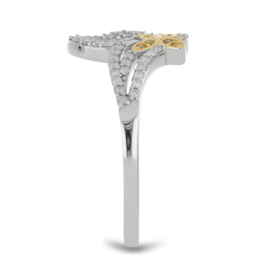 Inel din Argint 925 Placat cu Aur de 2 tonuri ( 2.7 grame ) cu Diamant Galben și Diamant Alb 0.37 Carate