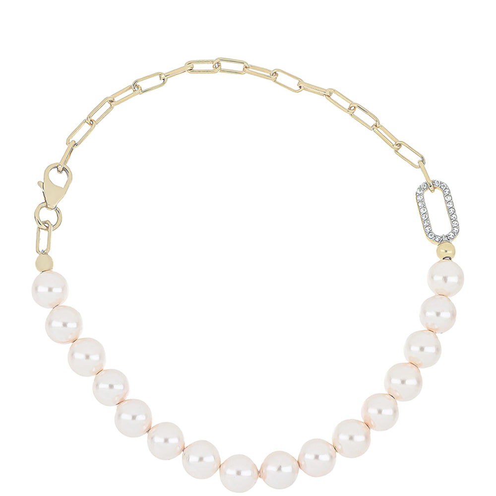 Brățară din Argint 925 Placat cu Aur ( 1.55 grame ) cu Perlă de Apă Dulce Piersică și Topaz Alb 23.53 Carate