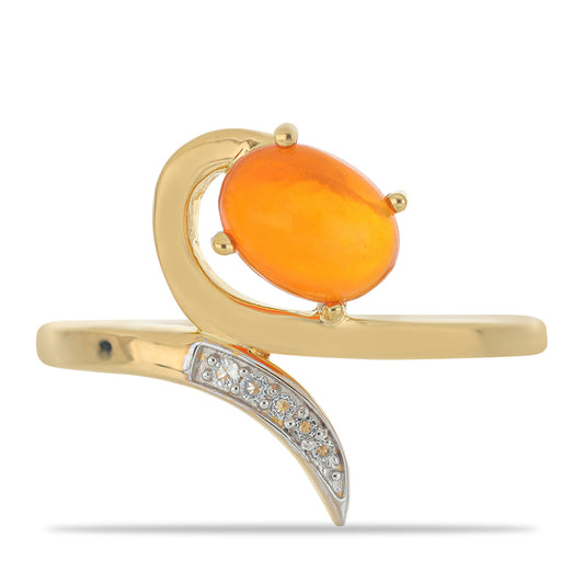 Inel din Argint 925 Placat cu Aur ( 2.76 grame ) cu Opal de Foc Lega Dembi și Topaz Alb 0.81 Carate