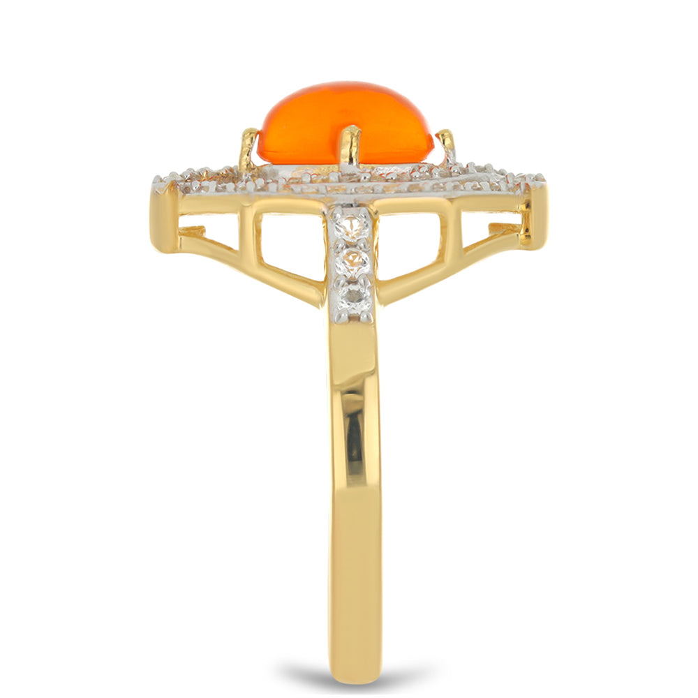 Inel din Argint 925 Placat cu Aur ( 3.77 grame ) cu Opal de Foc Lega Dembi și Topaz Alb 1.25 Carate