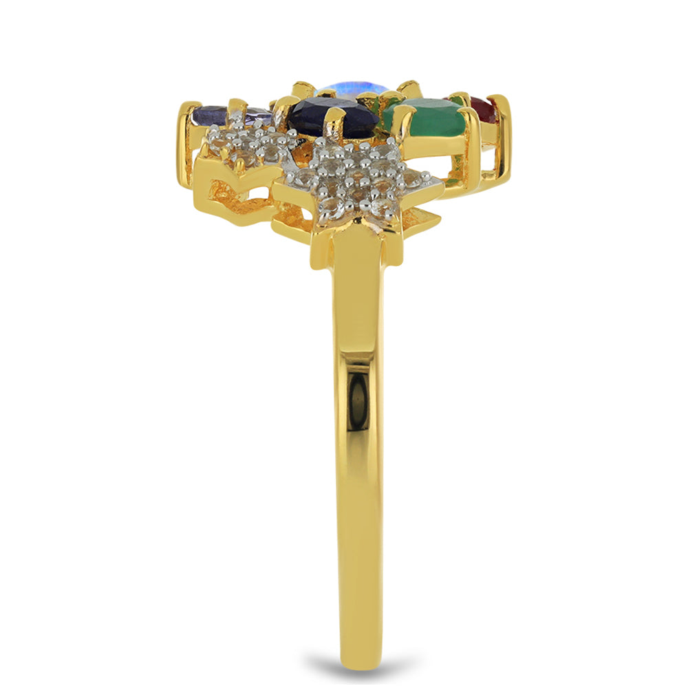 Inel din Argint 925 Placat cu Aur ( 2.98 grame ) cu Piatra Lunii Curcubeu și Tanzanit 2.23 Carate