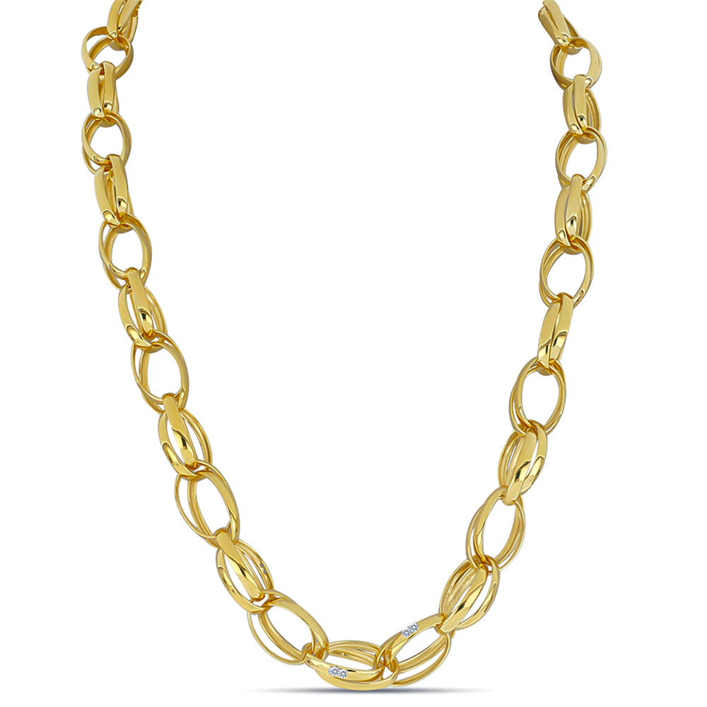 Colier din Argint 925 Placat cu Aur ( 35.07 grame ) cu Diamant Alb 0.11 Carate