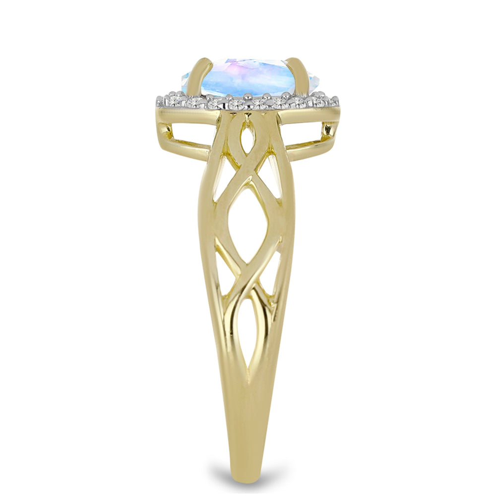 Inel din Argint 925 Placat cu Aur ( 2.82 grame ) cu Piatra Lunii Curcubeu și Topaz Alb 1.23 Carate