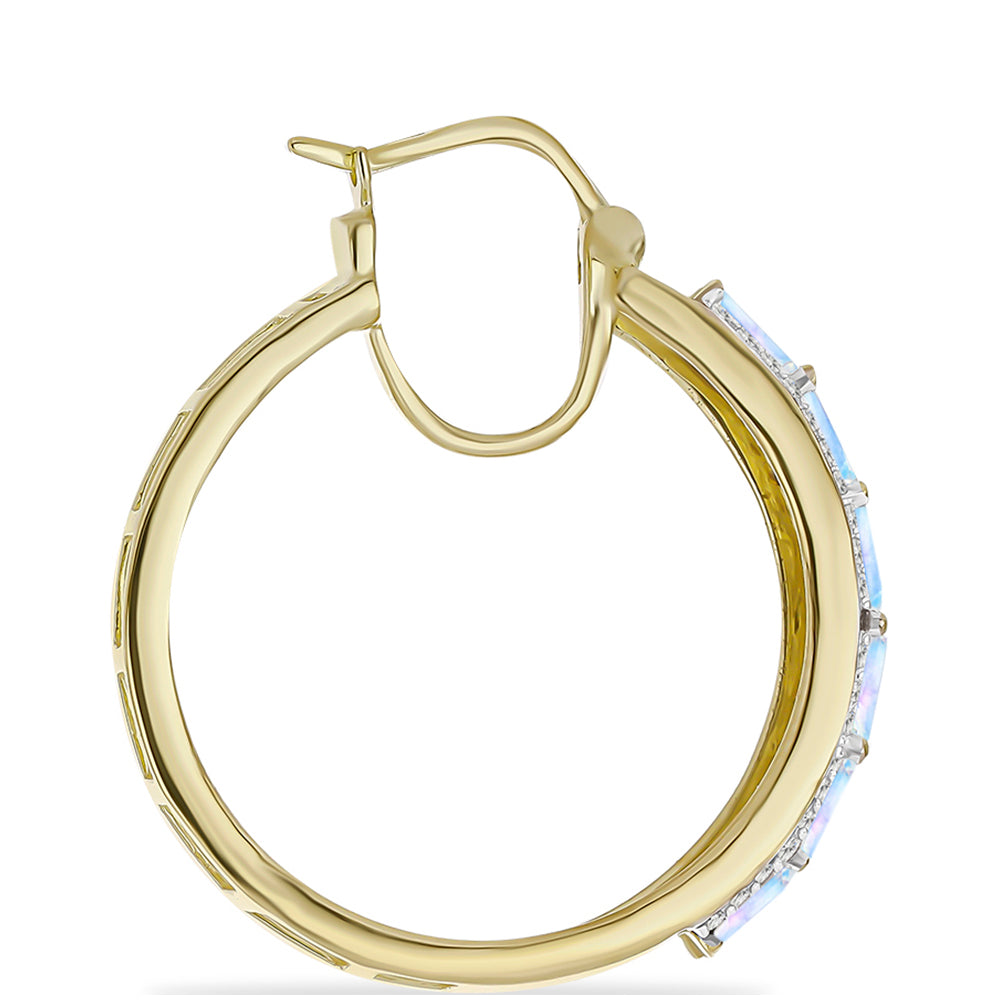 Cercei din Argint 925 Placat cu Aur ( 6.29 grame ) cu Piatra Lunii Curcubeu și Topaz Alb 2.01 Carate