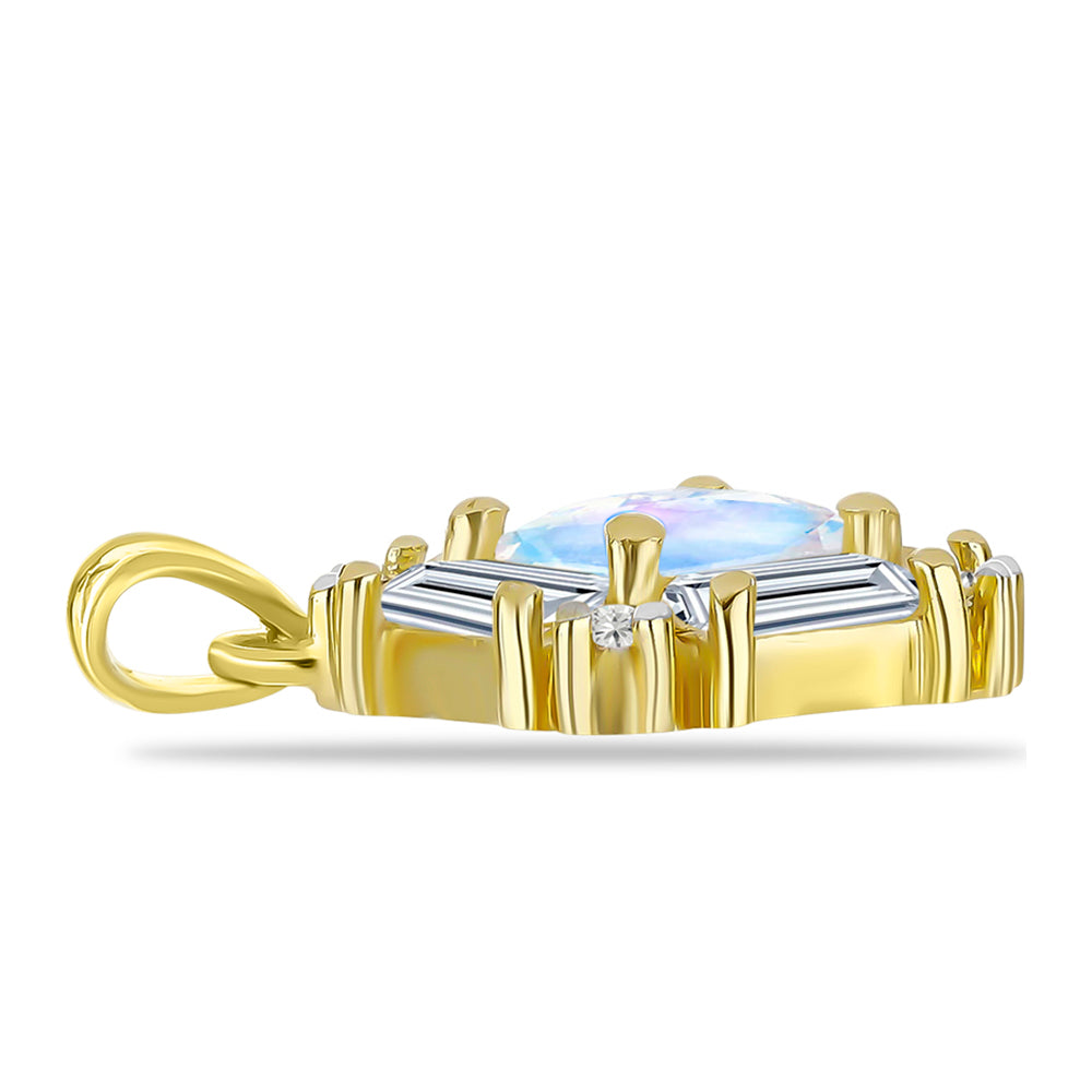 Pandantiv din Argint 925 Placat cu Aur ( 1.46 grame ) cu Piatra Lunii Curcubeu și Topaz Alb 1.84 Carate