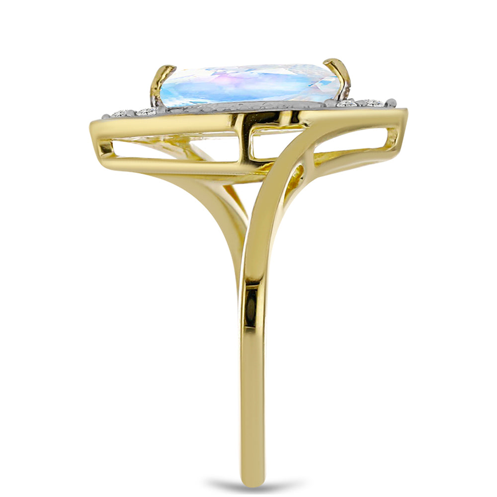 Inel din Argint 925 Placat cu Aur ( 2.9 grame ) cu Piatra Lunii Curcubeu și Topaz Alb 1.21 Carate