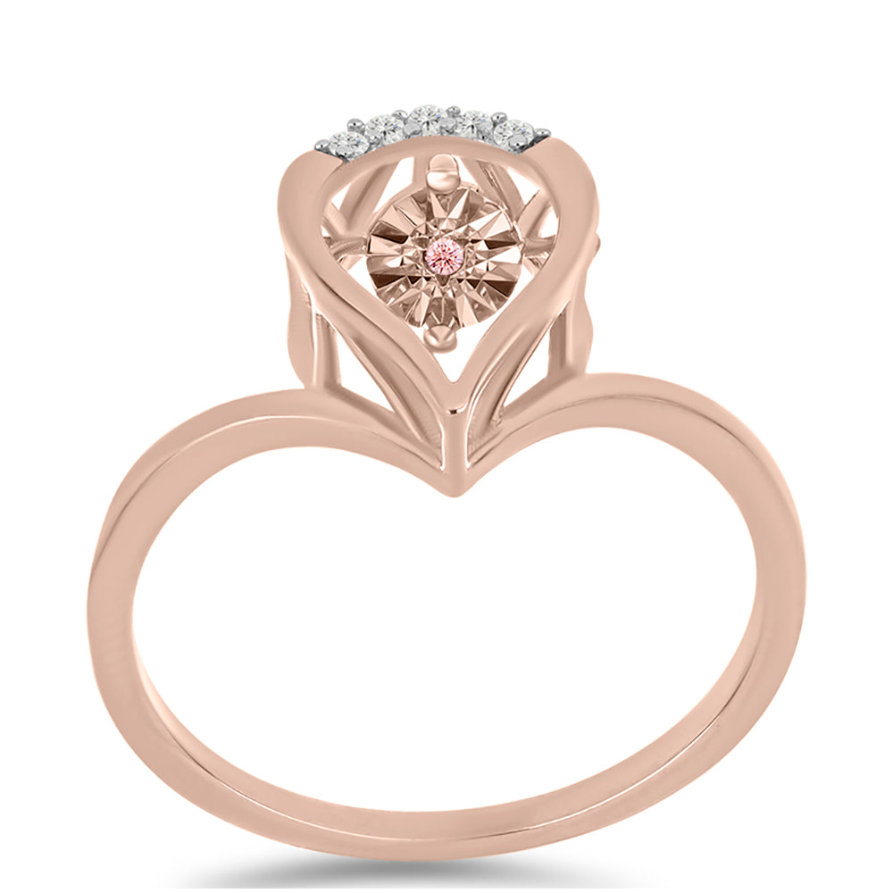 Inel din Argint 925 Placat cu Aur Roz ( 2.52 grame ) cu Diamant Dansantor Roz și Topaz Alb 0.05 Carate