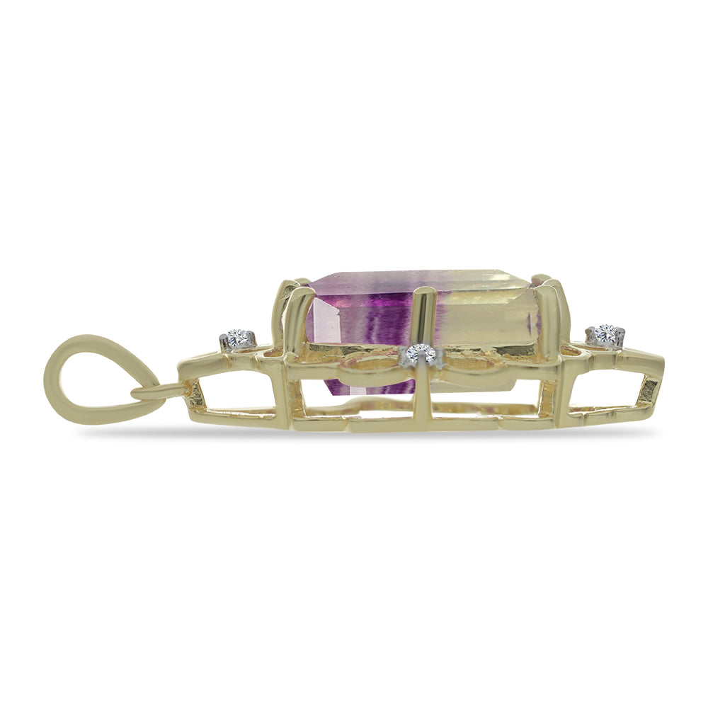 Pandantiv din Argint 925 Placat cu Aur ( 2.58 grame ) cu Fluorit Violet și Topaz Alb 8.95 Carate
