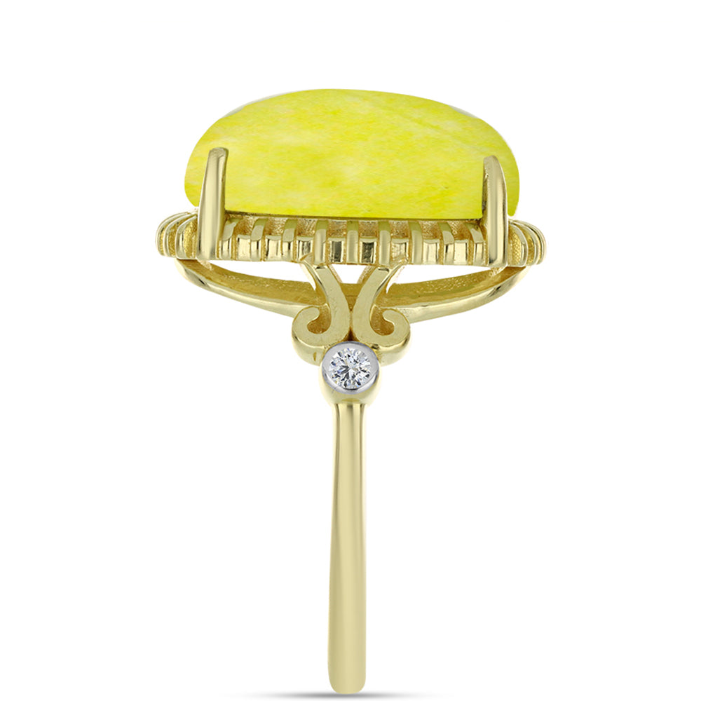 Inel din Argint 925 Placat cu Aur ( 4.14 grame ) cu Serpentin Galben și Topaz Alb 10.17 Carate