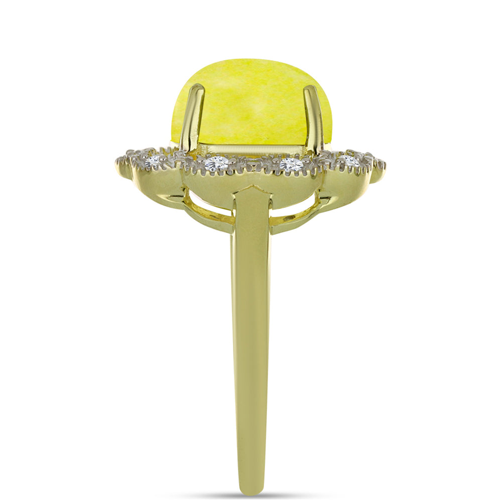 Inel din Argint 925 Placat cu Aur ( 3.53 grame ) cu Serpentin Galben și Topaz Alb 4.21 Carate