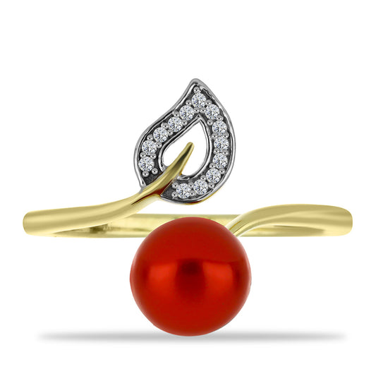 Inel din Argint 925 Placat cu Aur ( 2.55 grame ) cu Perlă de apă dulce roșie și Topaz Alb 2.61 Carate