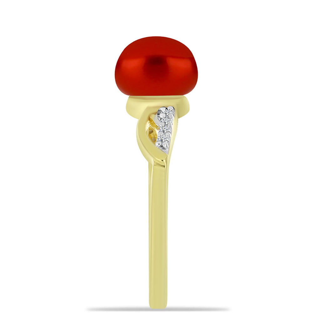 Inel din Argint 925 Placat cu Aur ( 2.09 grame ) cu Perlă de apă dulce roșie și Topaz Alb 2.58 Carate
