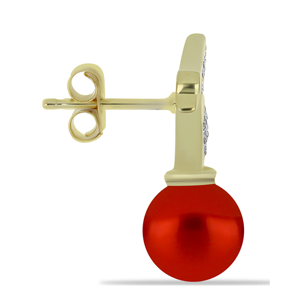 Cercei din Argint 925 Placat cu Aur ( 2.74 grame ) cu Perlă de apă dulce roșie și Topaz Alb 6.64 Carate